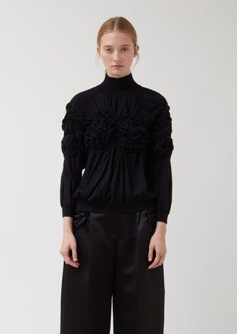 Ruched Flower Knitted Polo Neck