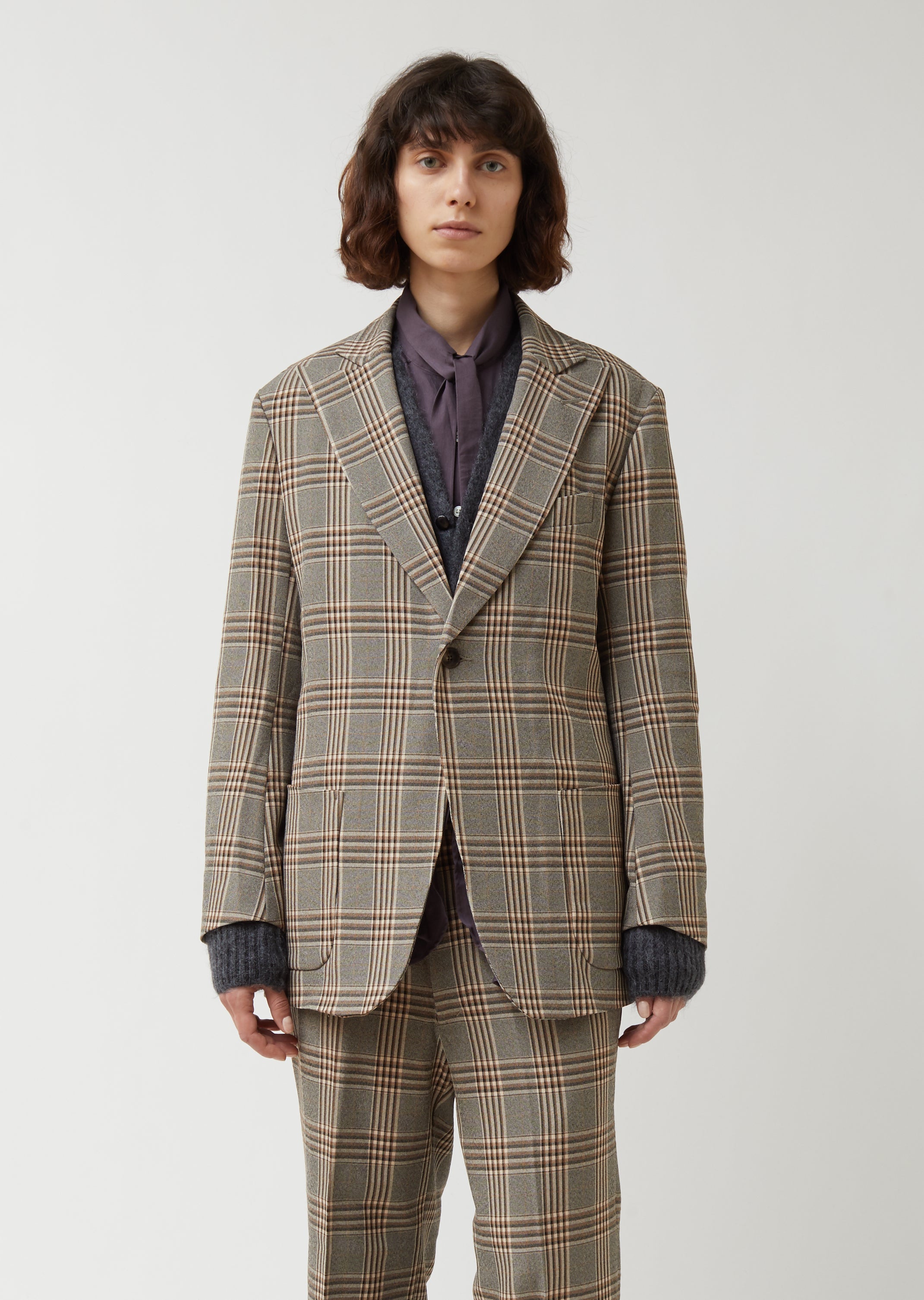 Graph Plaid Twill Peaked Lapel 1B Jacket – La Garçonne