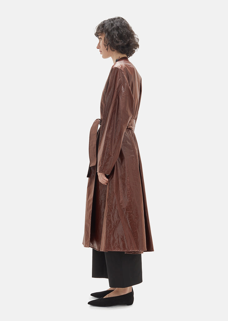 Coated Cotton Asymmetrical Overcoat