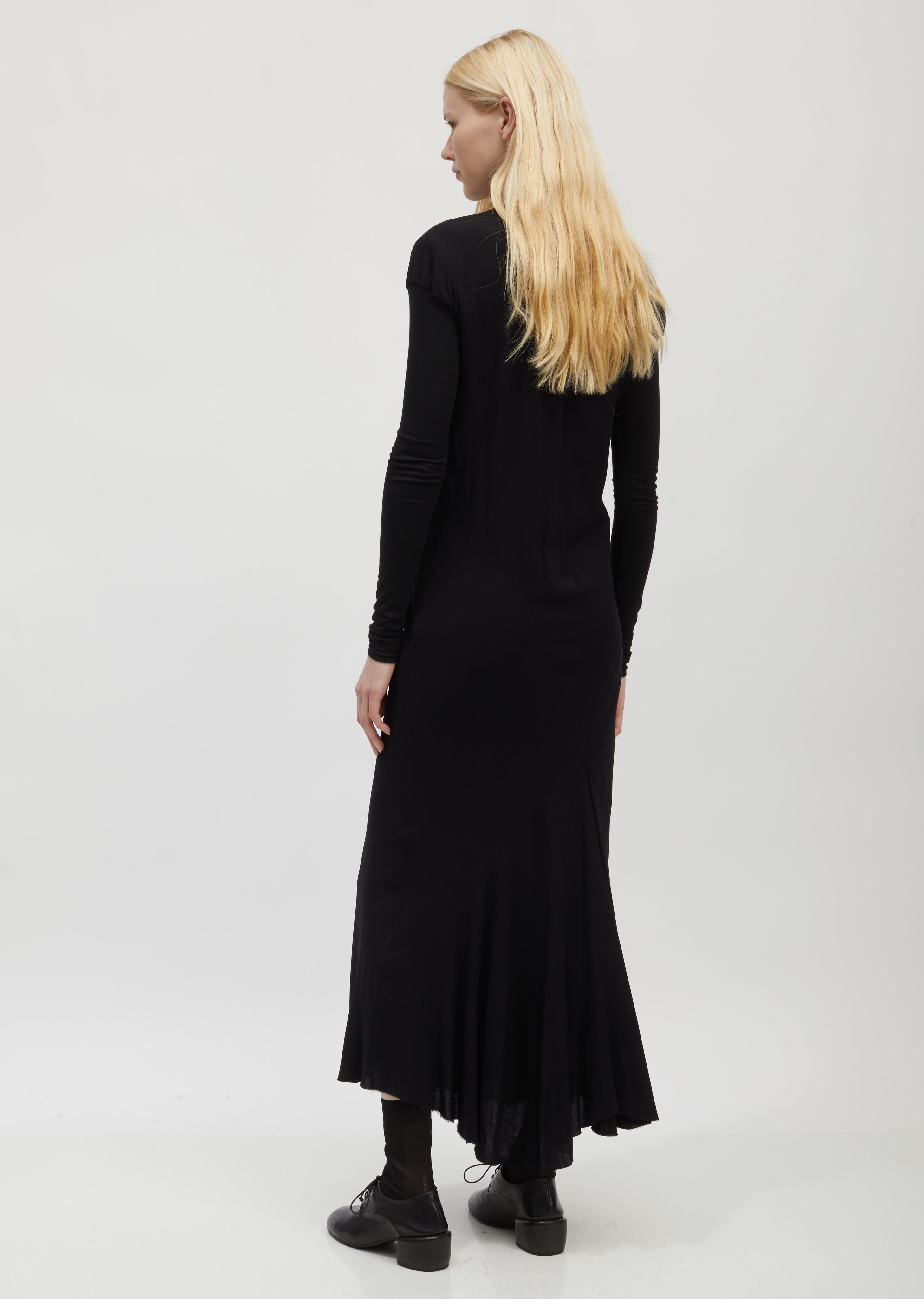 bias cut long sleeve dress Raw Edge Long Sleeve Bias Cut Dress Black / XS / 100% Cupro