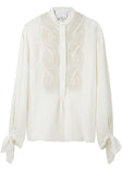 Embroidered Blouse w/ Tied Sleeves