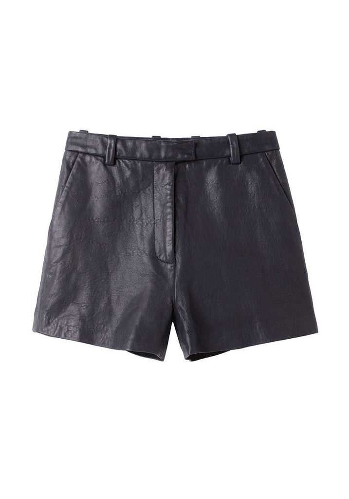 Flat Front Leather Shorts