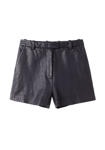Flat Front Leather Shorts