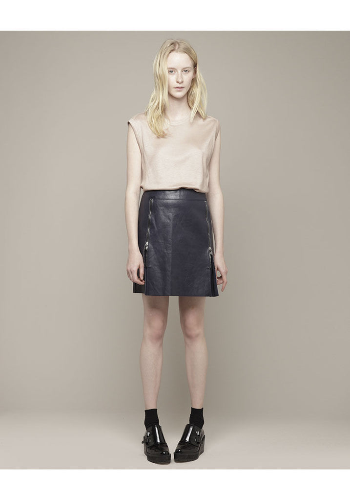 Leather Zip Panel Skirt