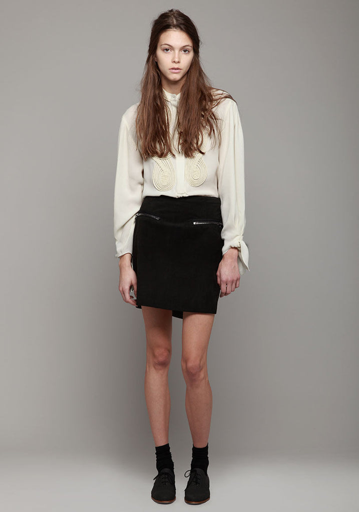 Suede Faux Wrap Skirt