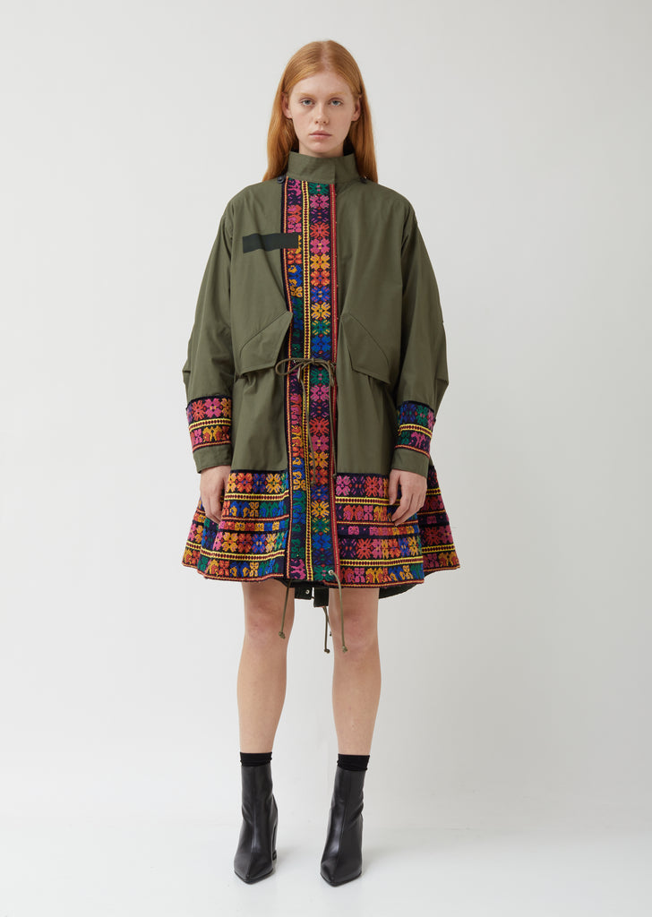 Oxford x Floral Stripe Embroidery Coat