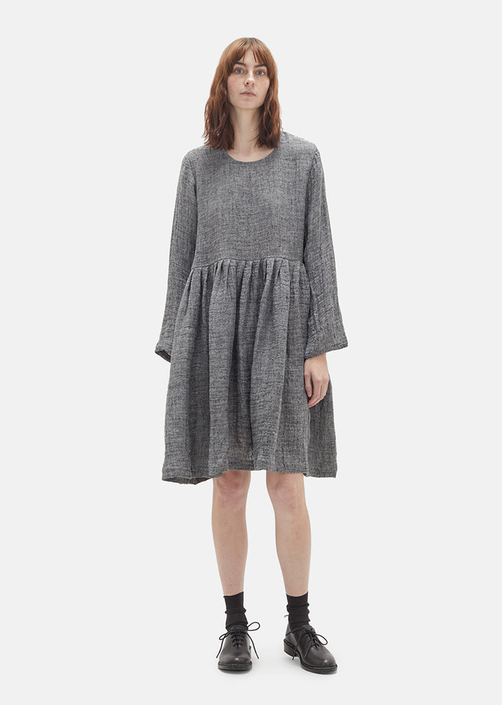 Grey Linen Pleated Dress