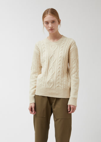 Roundneck Long Sleeve Cable Knit Merino Wool Sweater