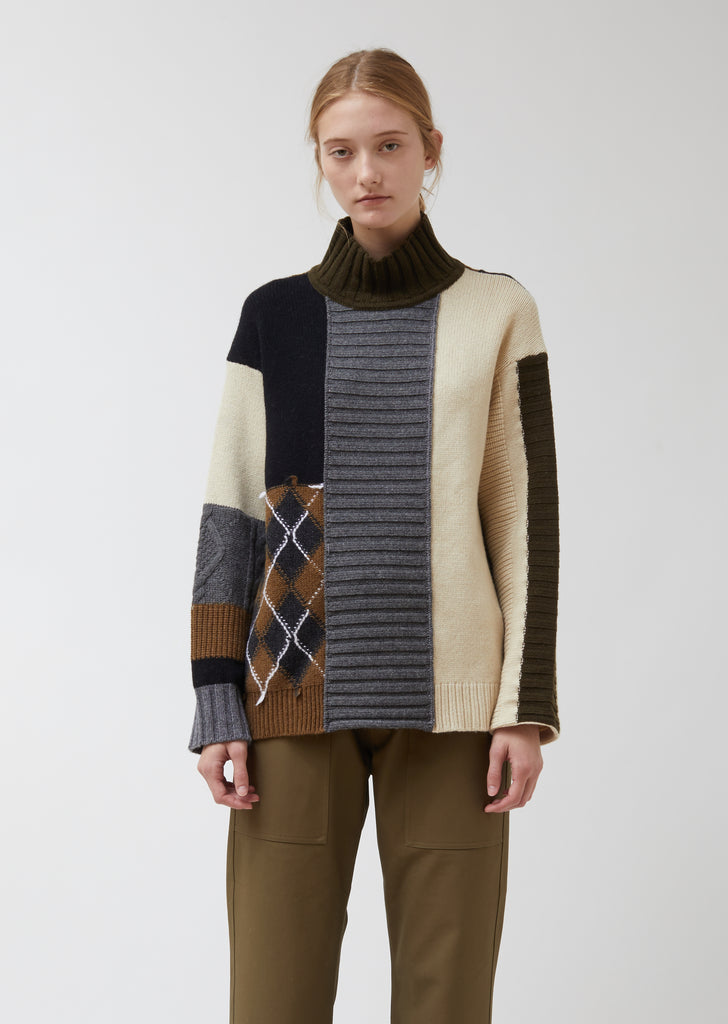 Patchwork Roll Neck Wool Sweater