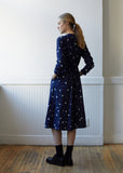 Women Indigo Yarn Dyed Flannel Snowflake Dot Pattern "Bassen" Dress