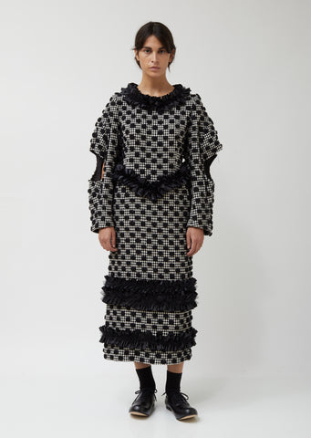 Wool Polyester Houndstooth Embroidery Polka Dot Dress