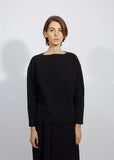 Pleated Boat Neck Long Sleeve Pullover