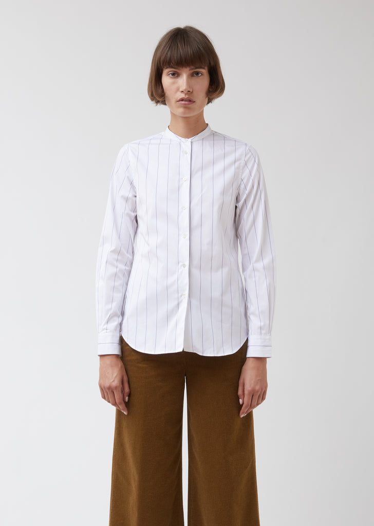 Collarless Striped Button Front Shirt