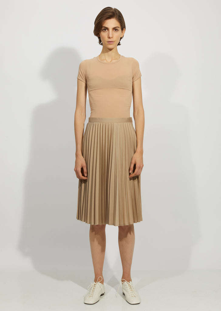 Pleated Polyester Cupro Chambray Twill Skirt