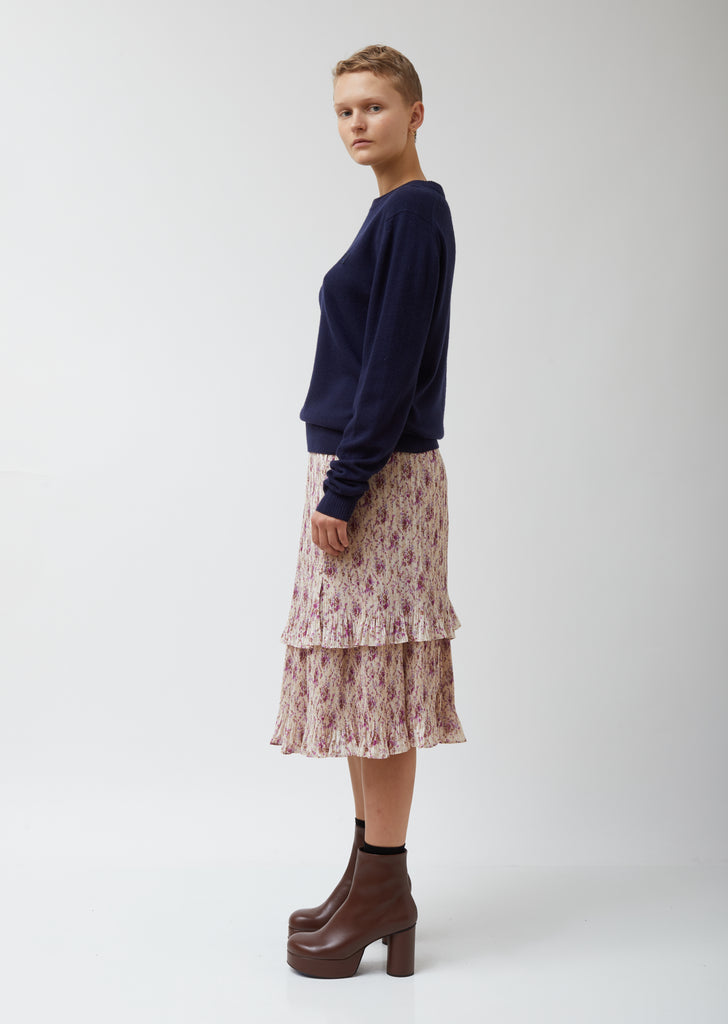 Polyester Stripe Satin Flower Print Skirt