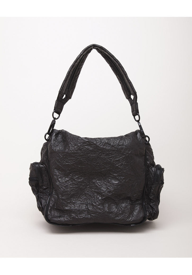 Black Togo Leather Shoulder Zipper Square Bags Hobo Bag