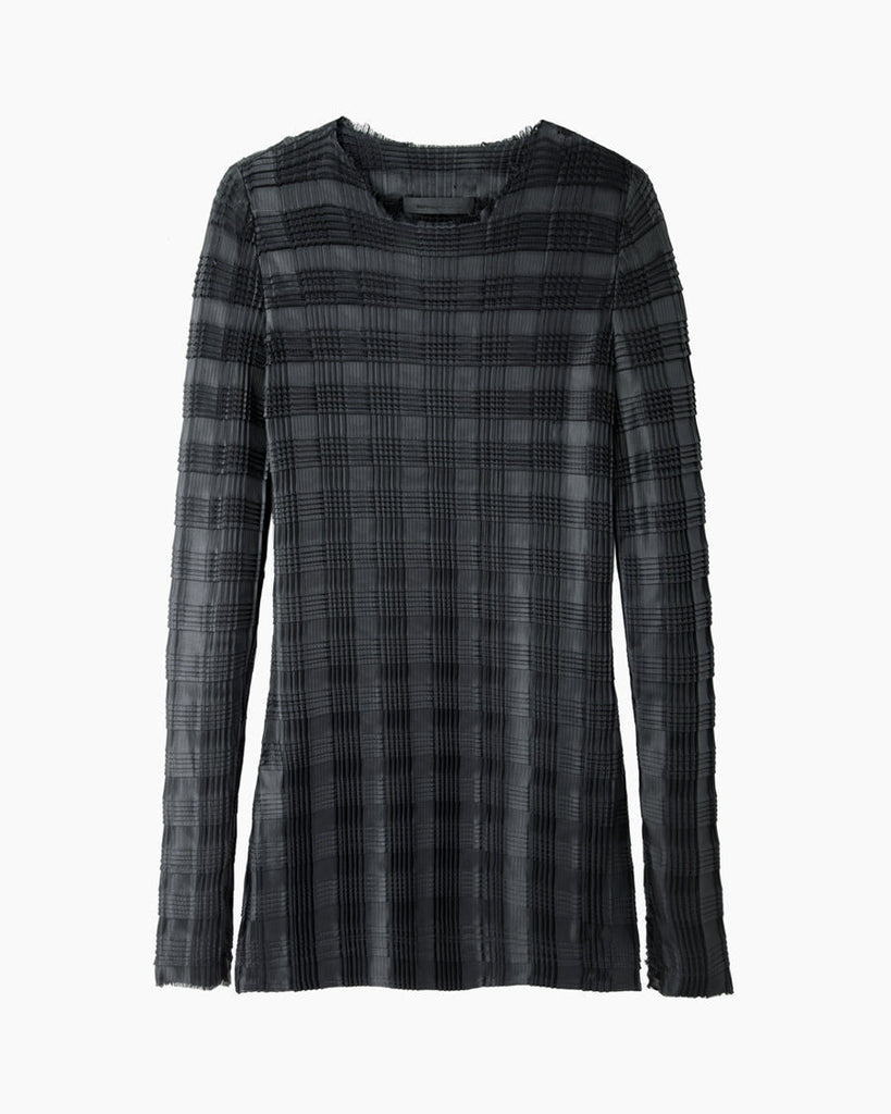 Longsleeve Check Pleated Top