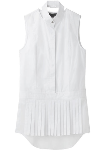 Pleat Front Sleeveless Oxford