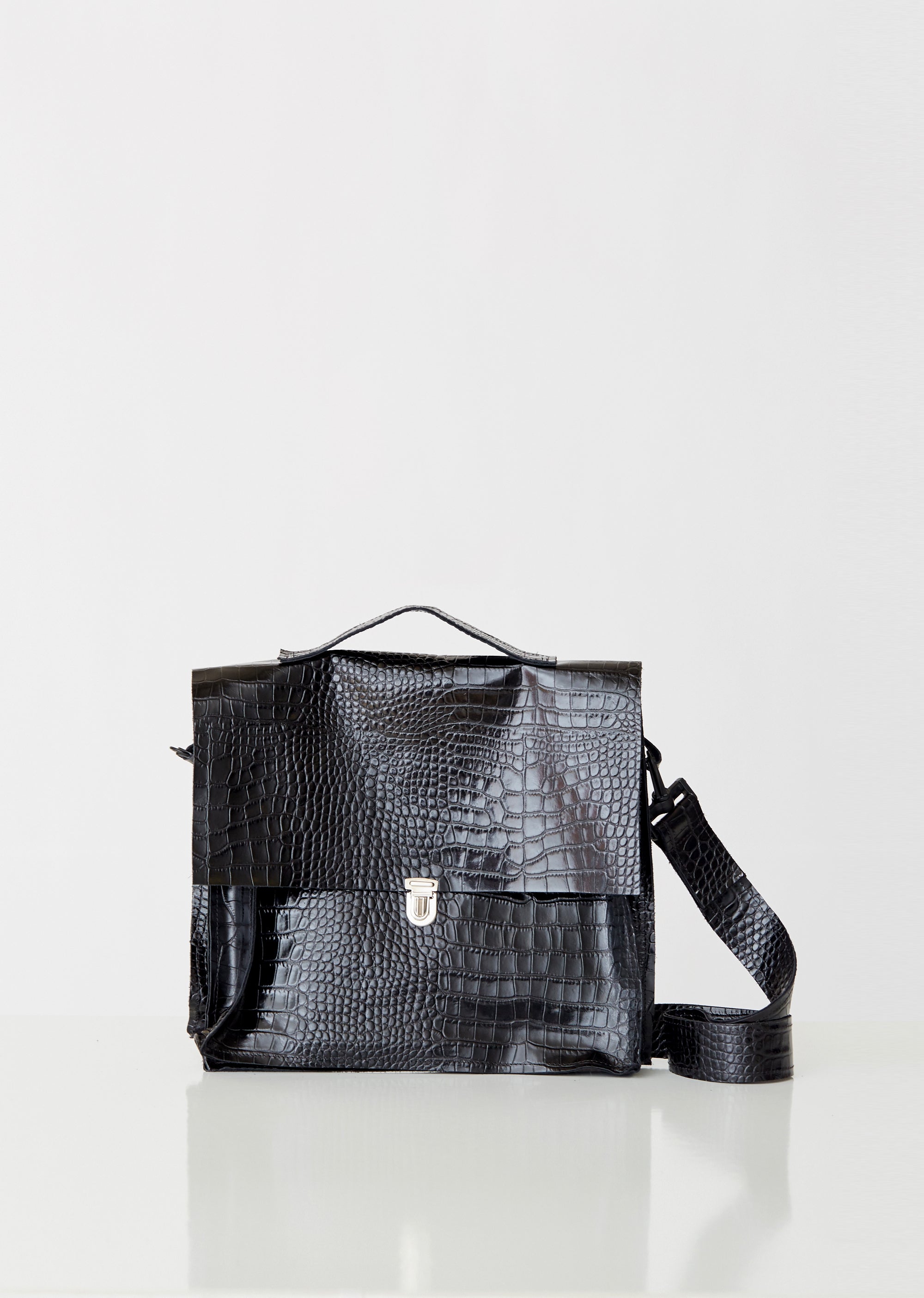 Snake Print Leather Briefcase by Camiel Fortgens- La Garçonne