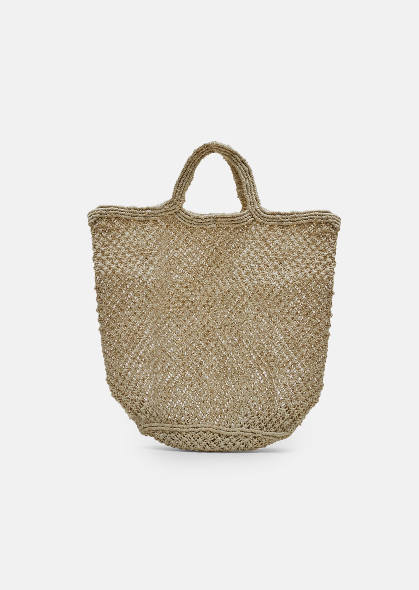 Jute macrame bag with vertical stripes on natural background