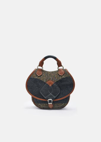 Tweed Grained Leather Saddle Bag