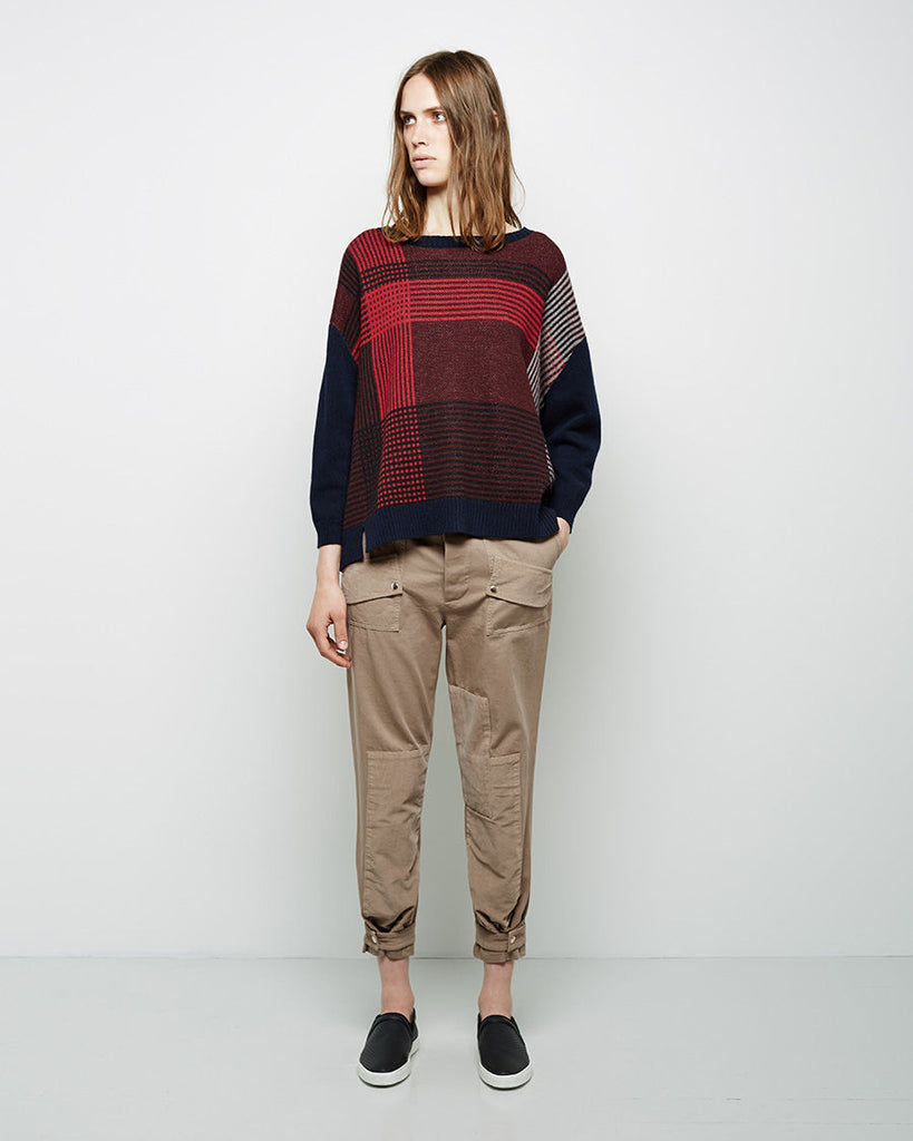 Felted Wool Plaid Intarsia Pullover