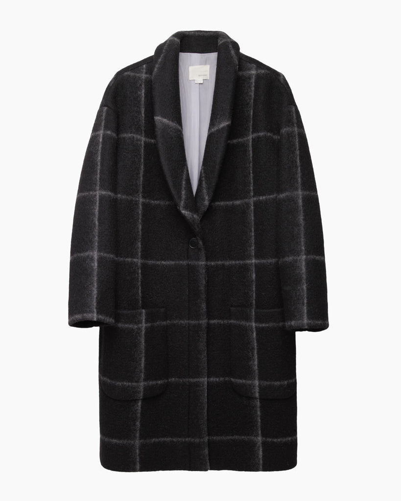 Windowpane Blanket Wool Shawl Collar Coat