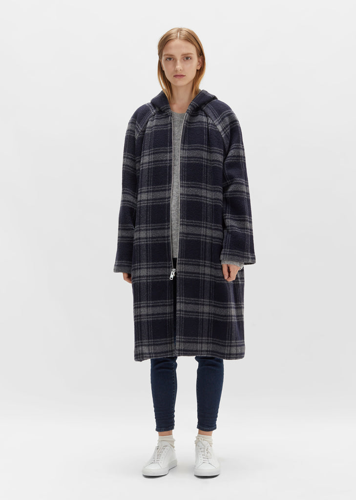 Plaid Hooded Wool Coat