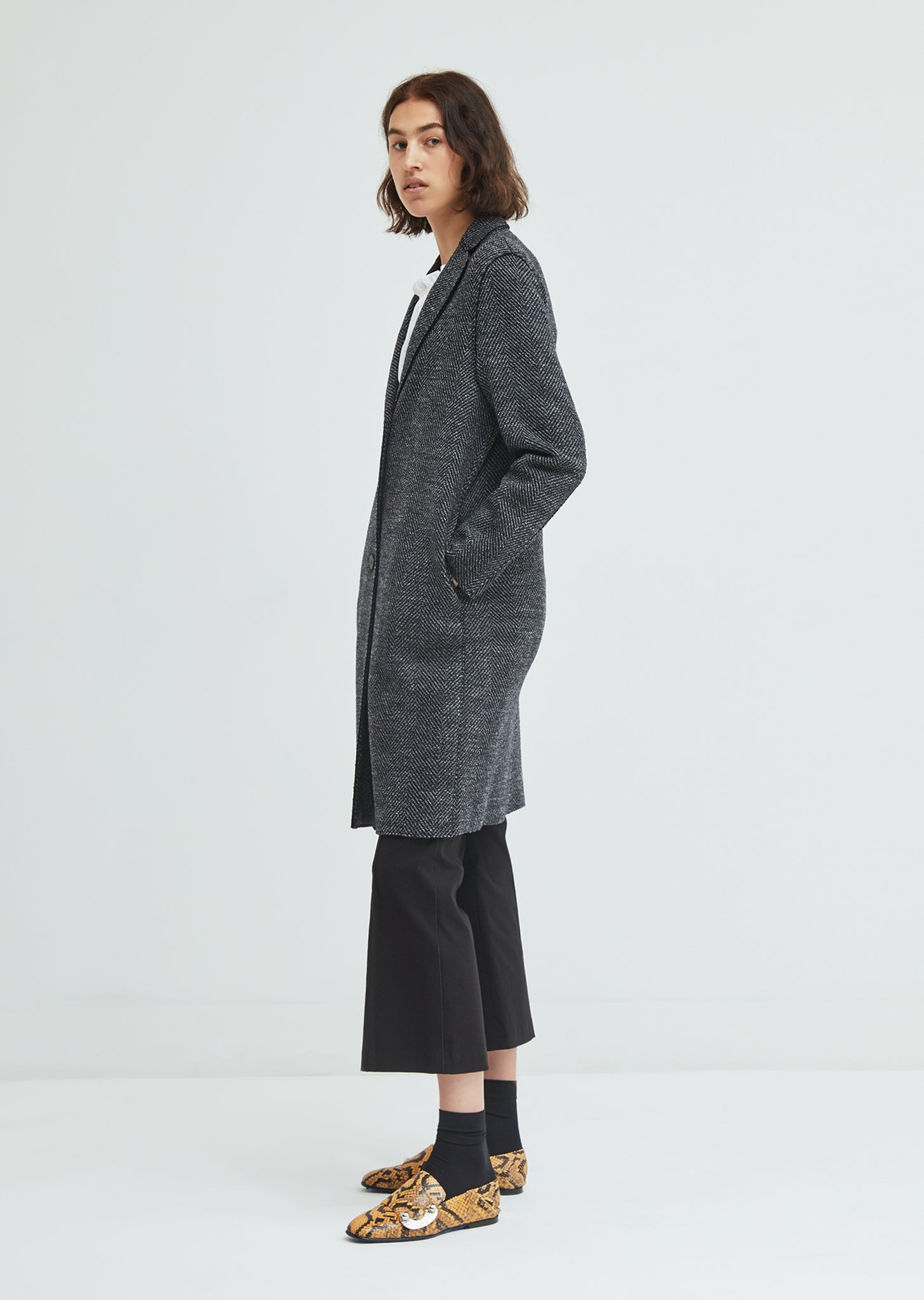Herringbone Wool Overcoat by Harris Wharf London- La Garçonne