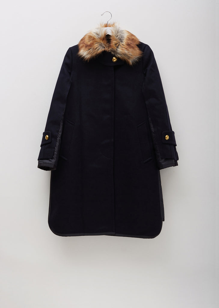 Faux Fur Trimmed Melton Wool Combo Coat