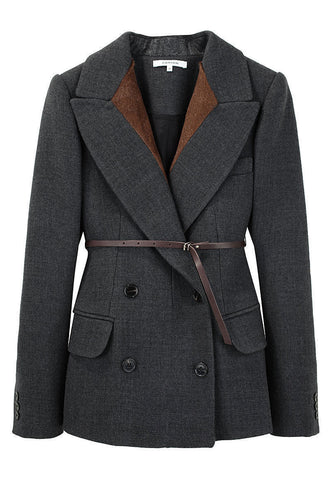 Belted Wool Jacket w/ Fur Trim