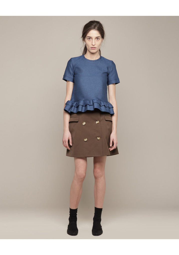 Charles Ruffle Denim Top