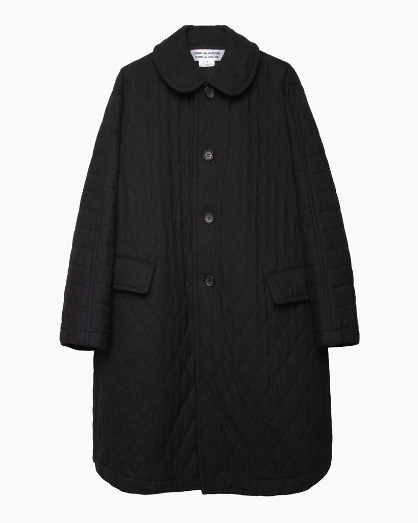 Round Collar Quilted Wool Coat