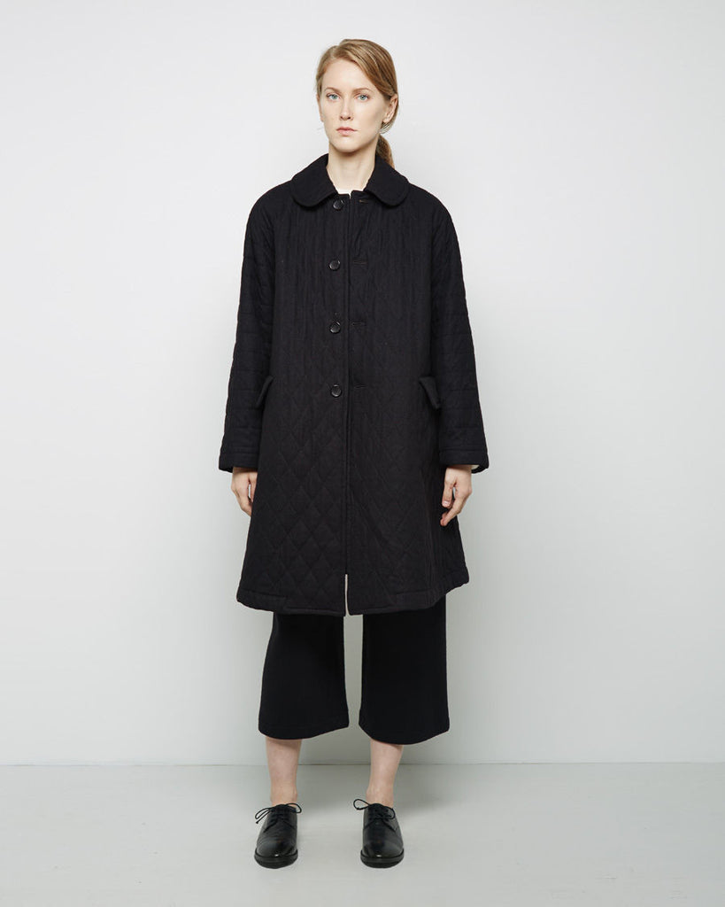Round Collar Quilted Wool Coat