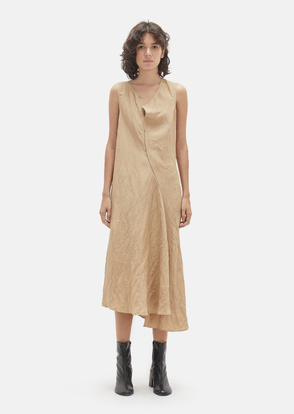 acne linen dress ACNE STUDIOS One-shoulder gathered checked linen-blend mini dress