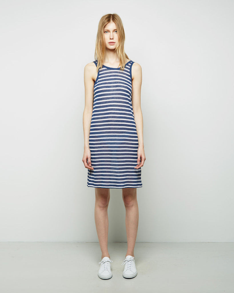 Striped Rayon-Linen Tank Dress
