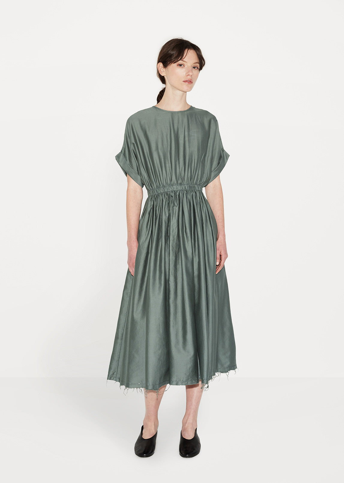 black crane pleated dress Pleated V-Neck Dress in Black