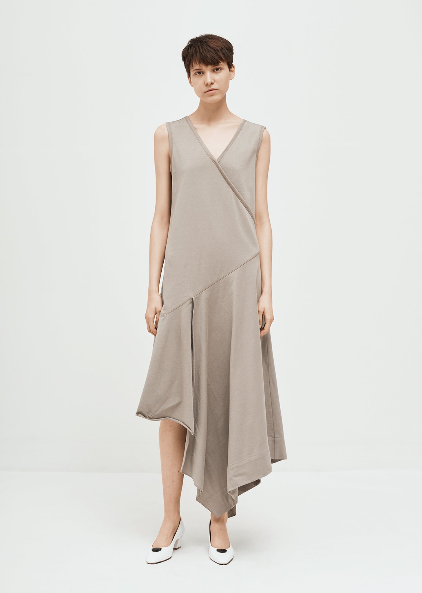 asymmetrical sleeveless dress Stacees Ivory Bridesmaid Dress Halter Asymmetrical Stretch Satin Pleated Sashes Split