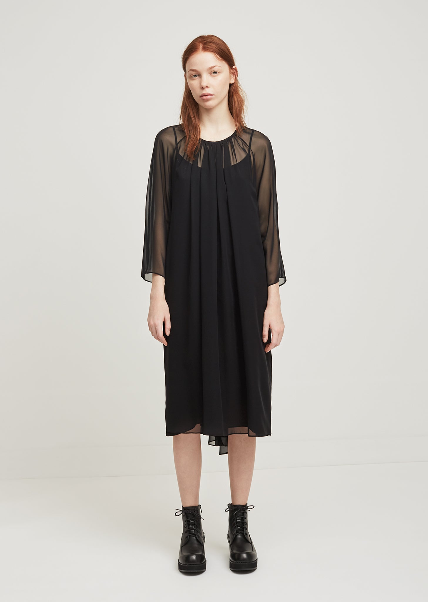 PARTIMENTO★SHEER UNBALANCE LAYERED DRESS Sheer Chiffon Overdress by Lutz Huelle- La Garçonne