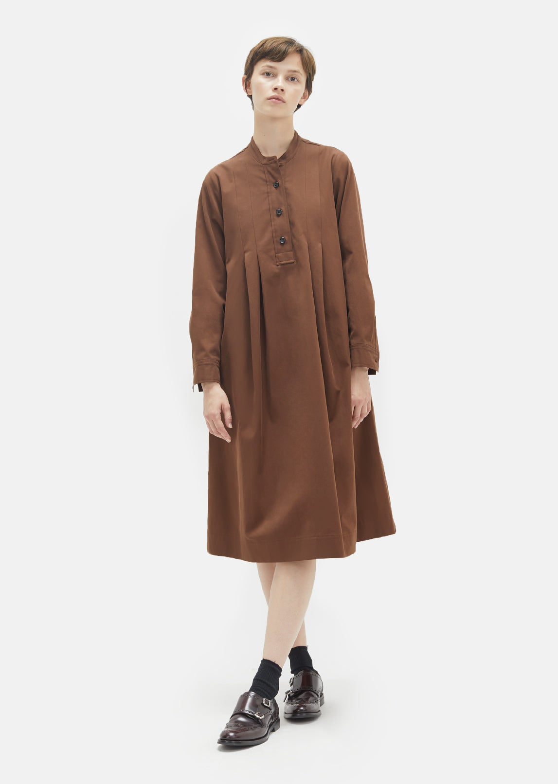 Brushed Twill Collarless Smock Dress by Margaret Howell- La Garonne Brushed Twill Collarless Smock Dress by Margaret Howell- La Garonne
