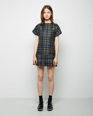 Pleated Jacquard Check Dress