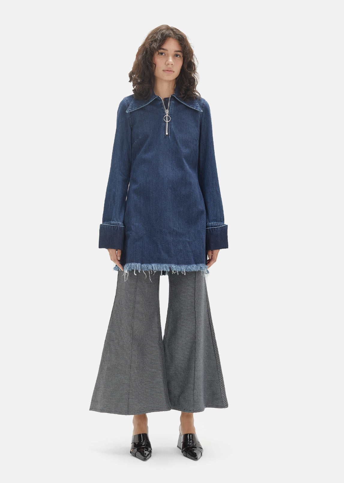 marques almeida frayed denim dress NAVY DENIM HALTERNECK MINI DRESS MARQUES ' ALMEIDA
