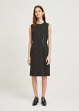 Twill Dress with Synthetic Leather Detail