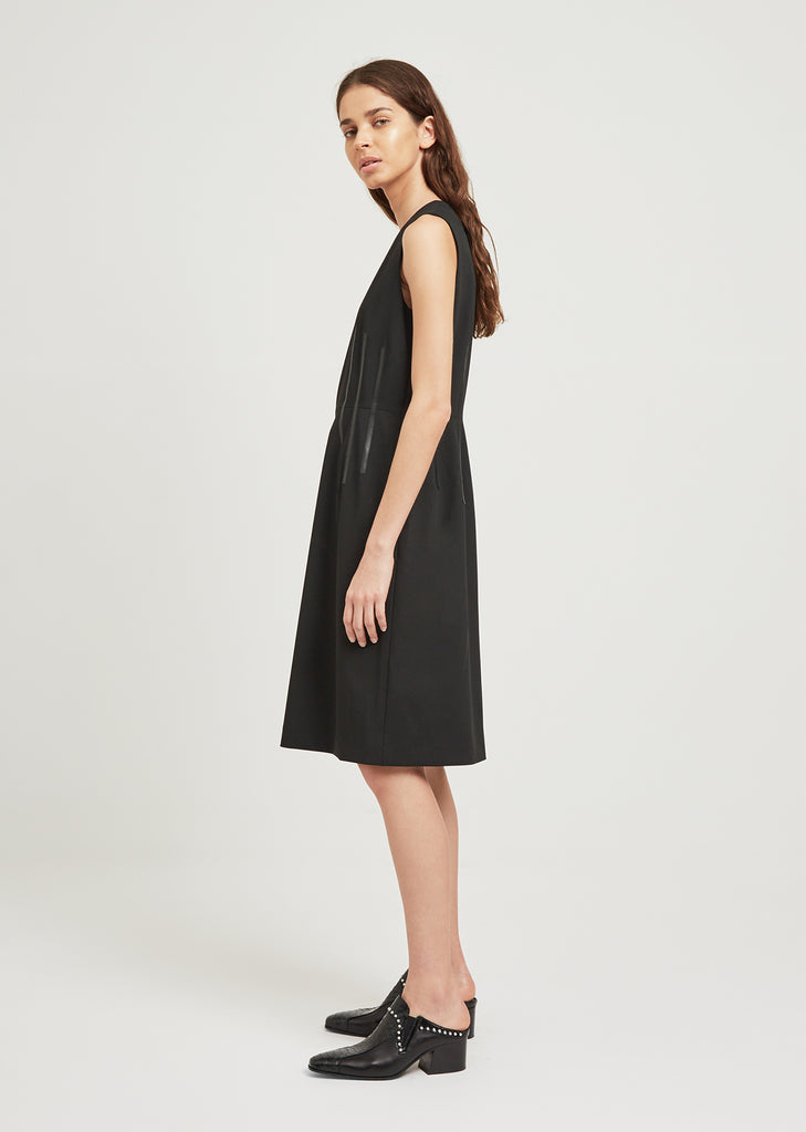 Twill Dress with Synthetic Leather Detail