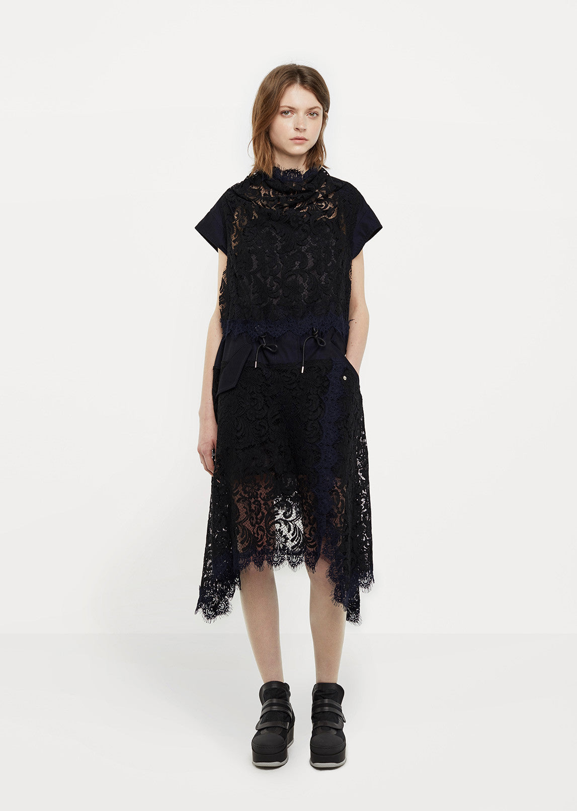sacai lace dress Lace Trim White Seersucker Dress