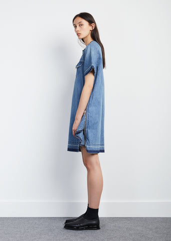 sacai denim dress Sacai Women's T-Shirt Spliced Denim Minidress - Off White Blue
