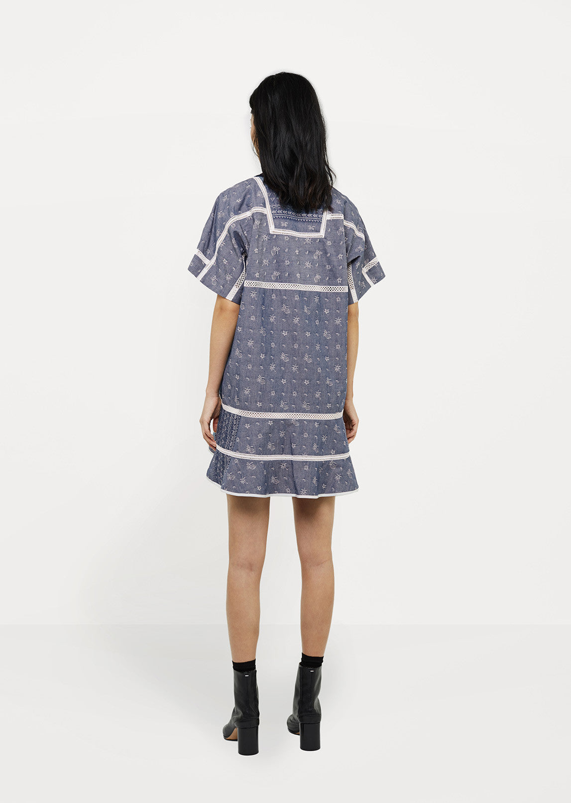 Peplum Dress with Eyelet Trim by Sacai - La Garonne Peplum Dress with Eyelet Trim by Sacai - La Garonne