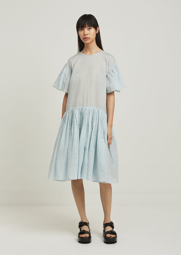 Cotton Silk Ruffle Sleeve Dress