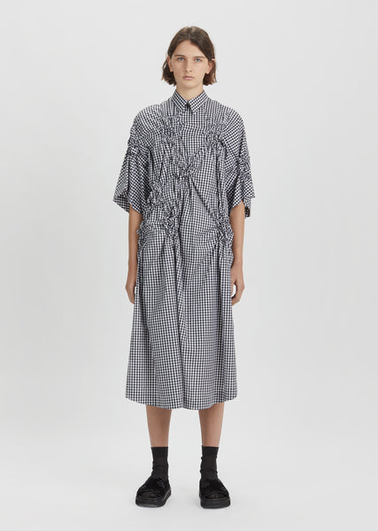 Smocked Gingham Shirt Dress by Simone Rocha- La Garçonne