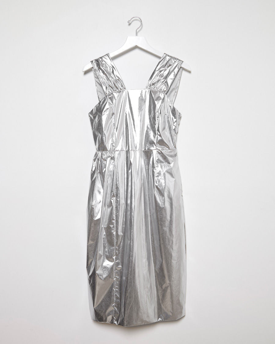 silver foil dress FOLD MAXI DRESS SILVER FOIL